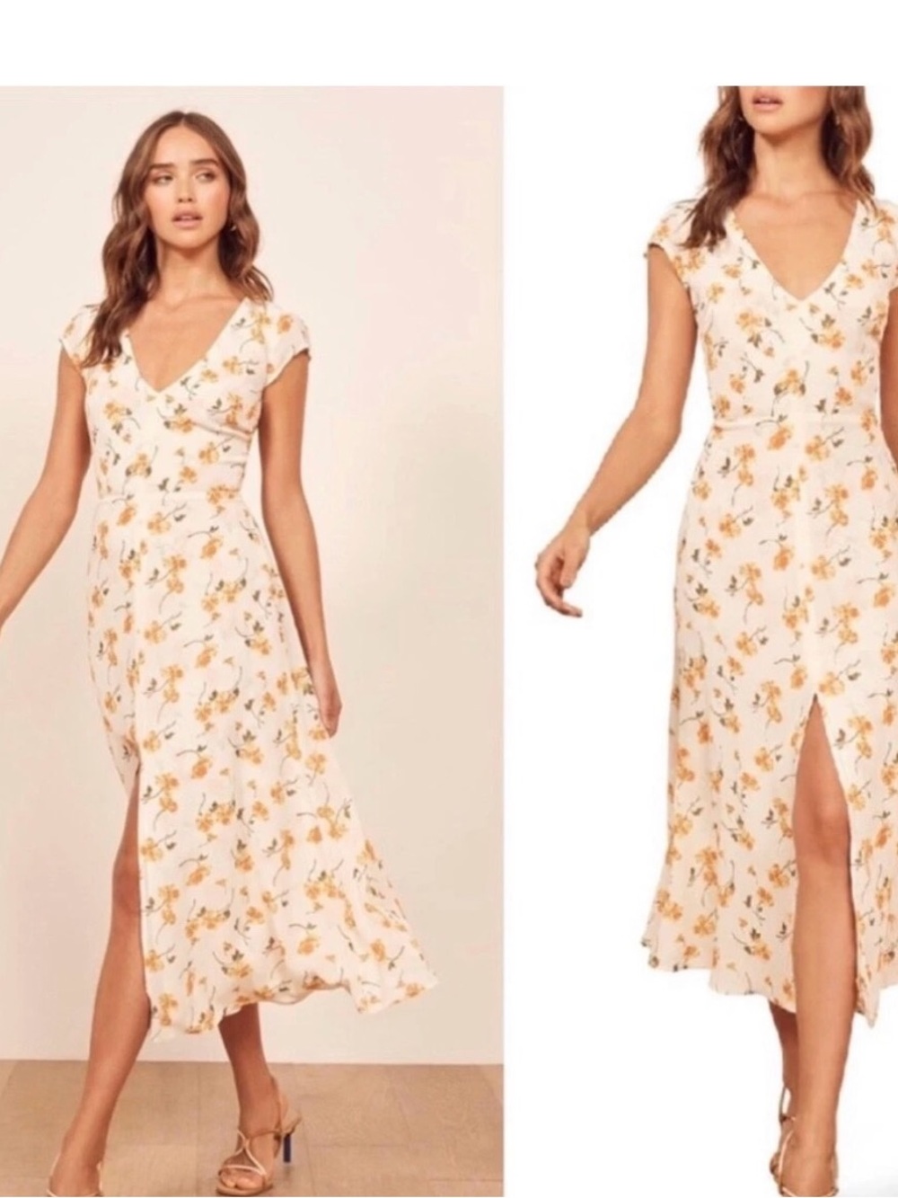 REFORMATION Limonada Ivory Floral Print WELLFLEET V-Neck Cutout Back Dress sz 0